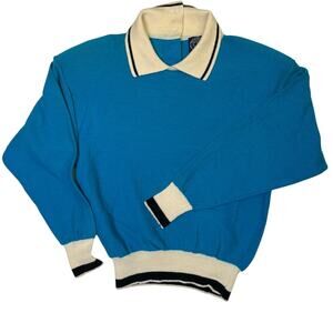 Vintage Jennifer Moore Lambswool Sweater Blue Preppy Golf Collared Size S